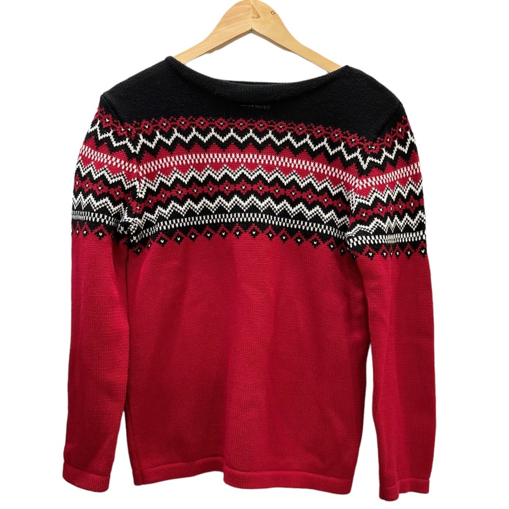 Eddie Bauer Vintage Women’s Fair Isle Nordic Sweater Knit Pullover Red B… - Picture 2 of 10